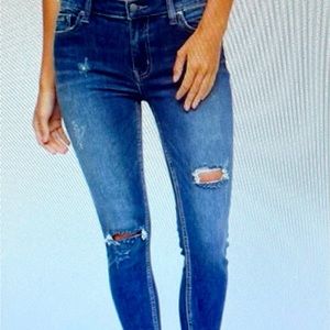 Free People Great Heights women’s frayed hem skinny jeans, size 26” boho hippie